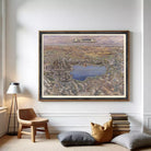 The image is a framed map of Lake Tana, depicting the surrounding landscape and the lake itself.