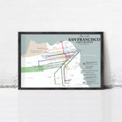 The image is a framed map of the San Francisco Cable Car System, depicting the various cable car routes and stations in the city.