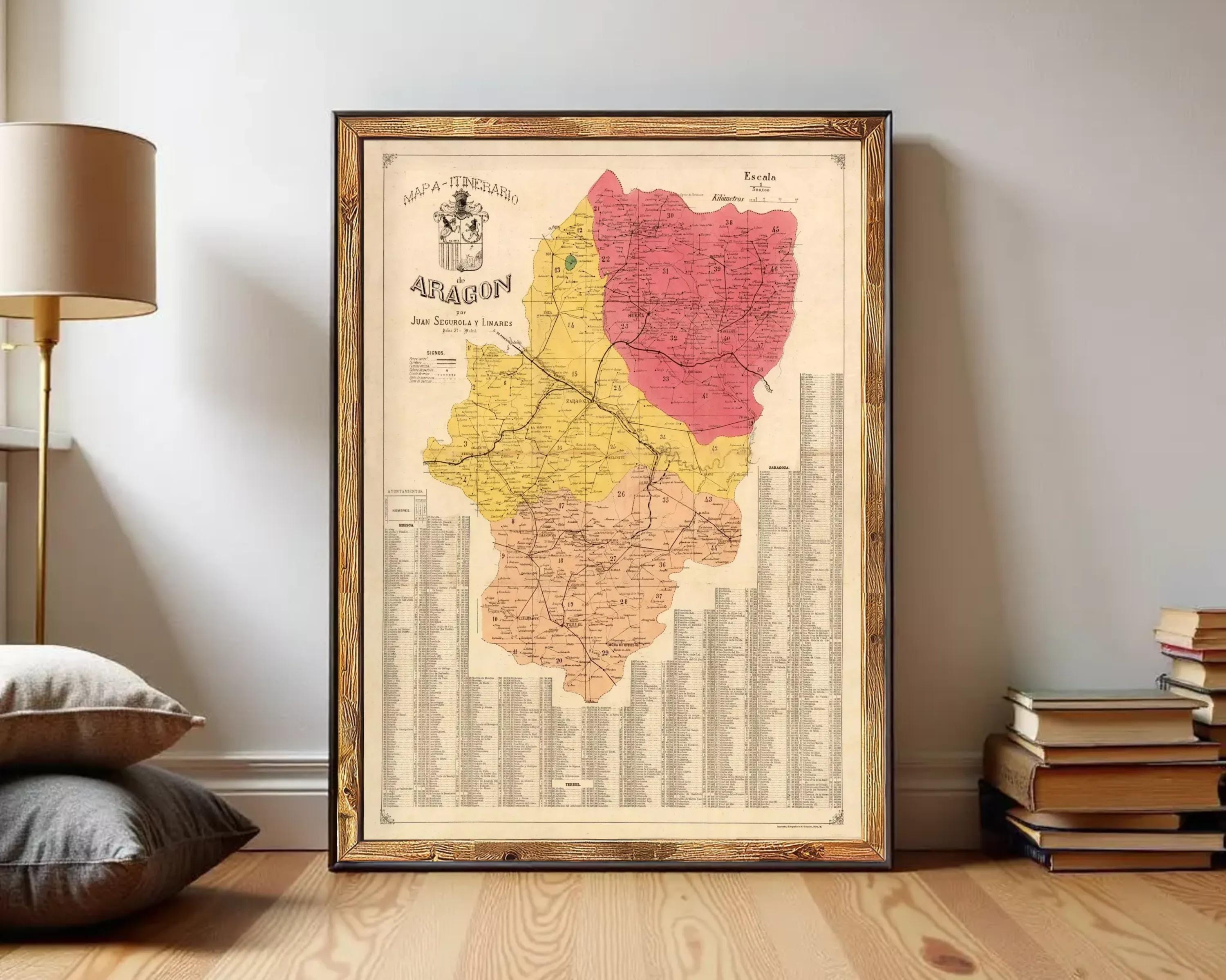 The image is a framed vintage map of the Spanish region, specifically the Spanish Armada, with a detailed layout of the naval forces and their positions.