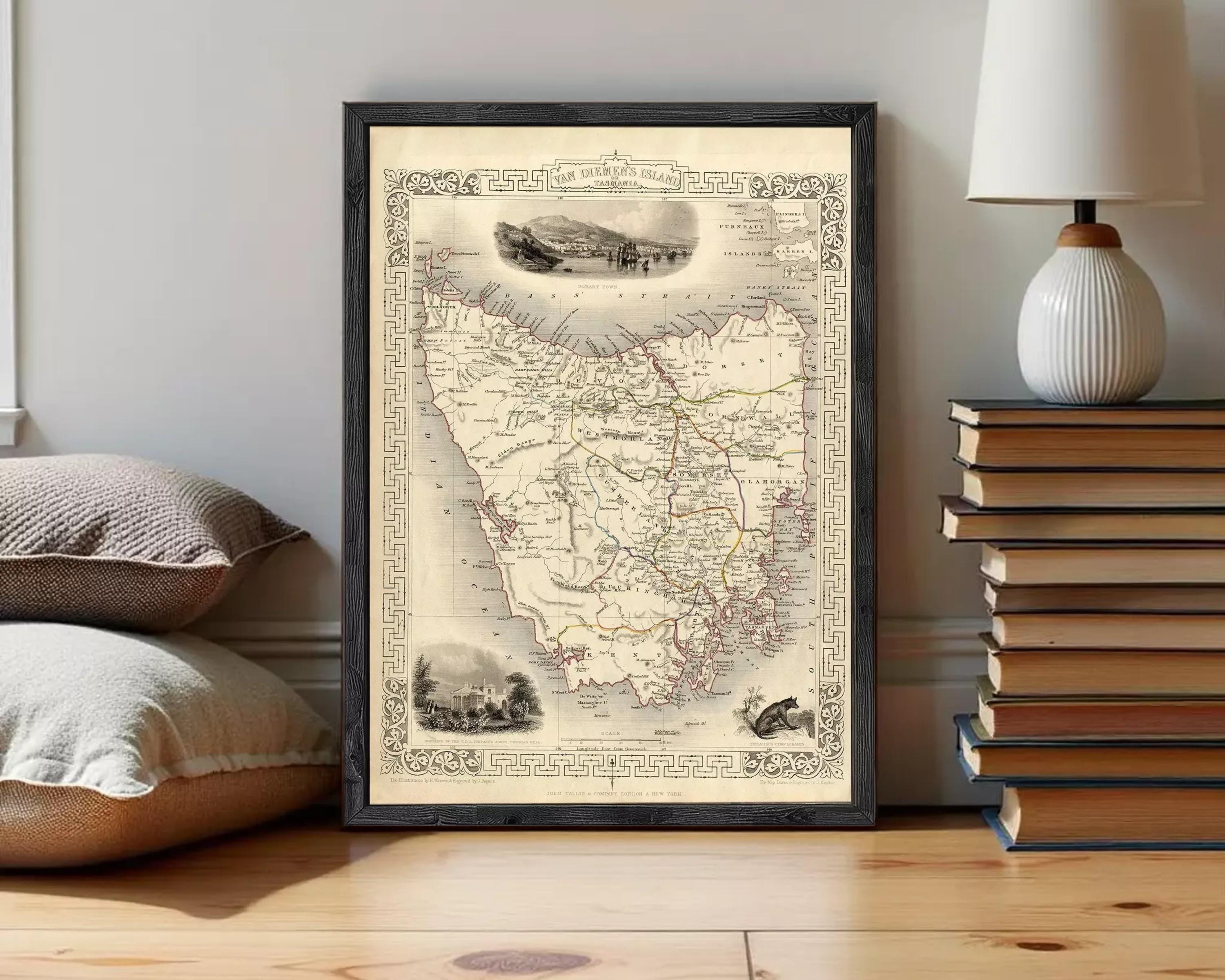 The image is a framed vintage map of the State of Victoria, Australia, depicting a detailed layout of the region.