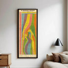 The image is a framed poster or chart titled "The History of Religion" that displays a colorful, abstract representation of religious beliefs and practices across different time periods and regions.