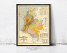 The image is a framed vintage map of the Republic of Colombia, depicting the country's geographical layout and boundaries.