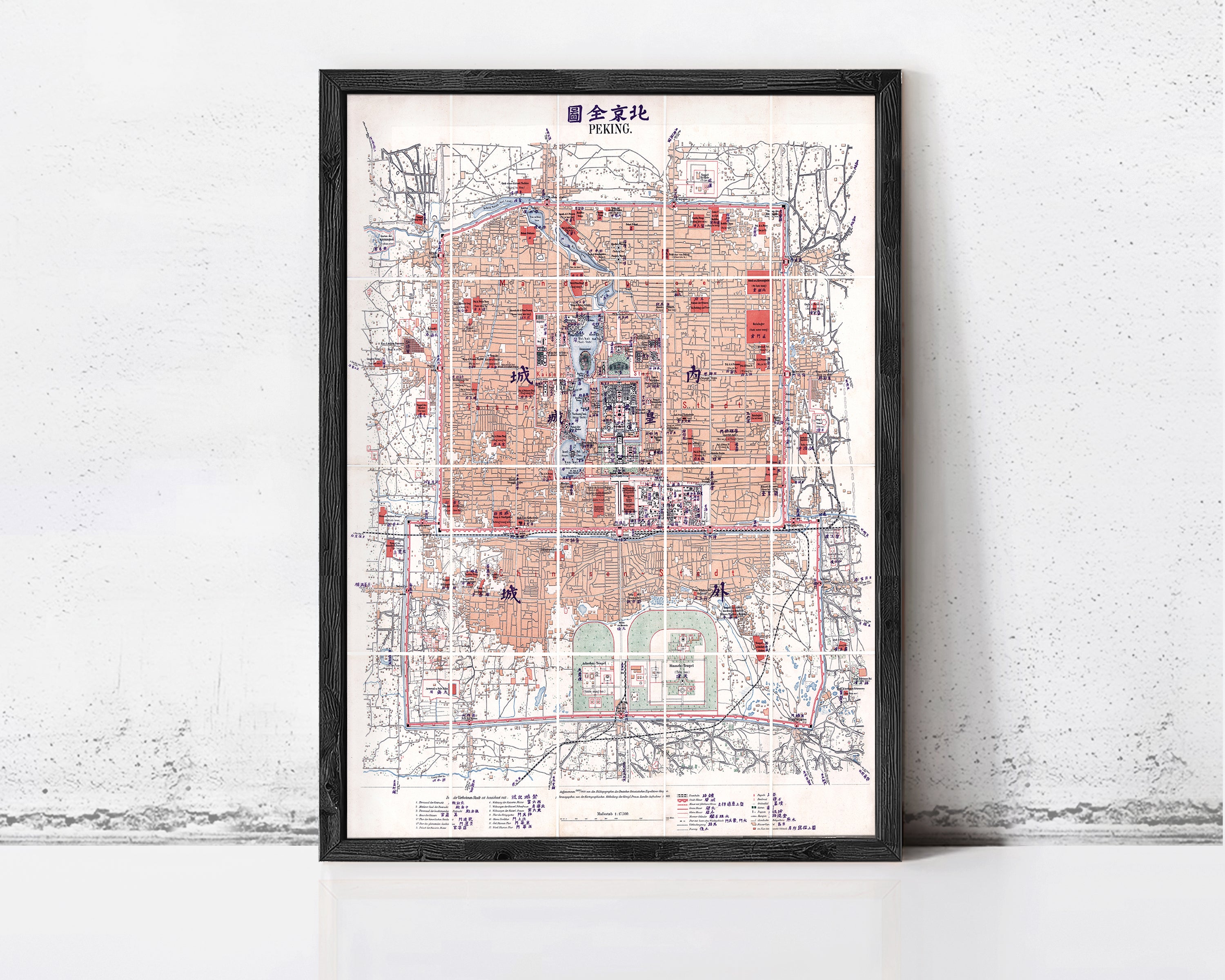 The image is a framed map of Beijing, China, with various locations marked and labeled.