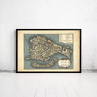 The image is a framed vintage map of Venice, Italy, depicting the city's layout and waterways.