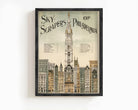 The image is a framed poster depicting the skyline of Philadelphia, featuring the Philadelphia City Hall building prominently in the center.