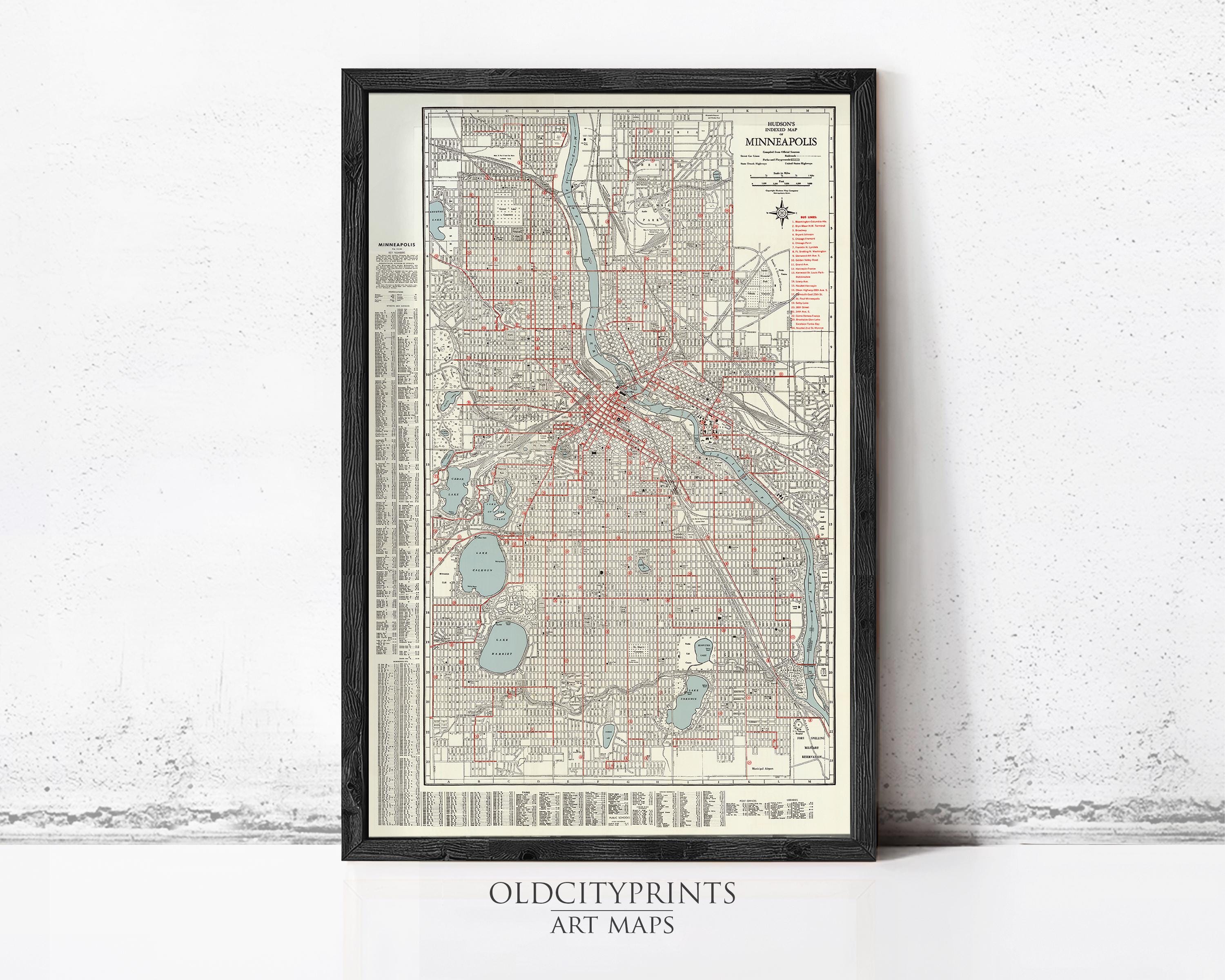 Old Map of Minneapolis 1901 Vintage Map | Old Map Print – Vintage