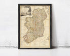 The image is a framed map of Ireland, depicting the country's geographical layout and surrounding areas.