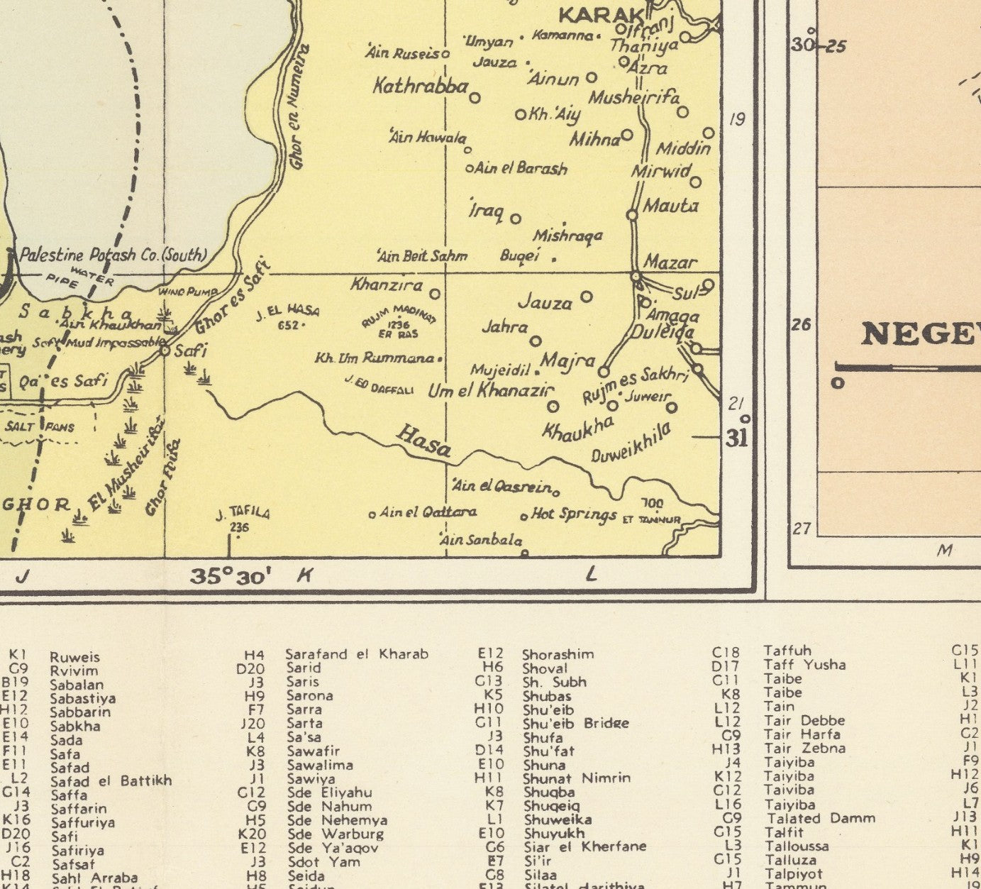 The image is a map of the Karak desert region, showing various locations and landmarks such as cities, towns, and natural features.
