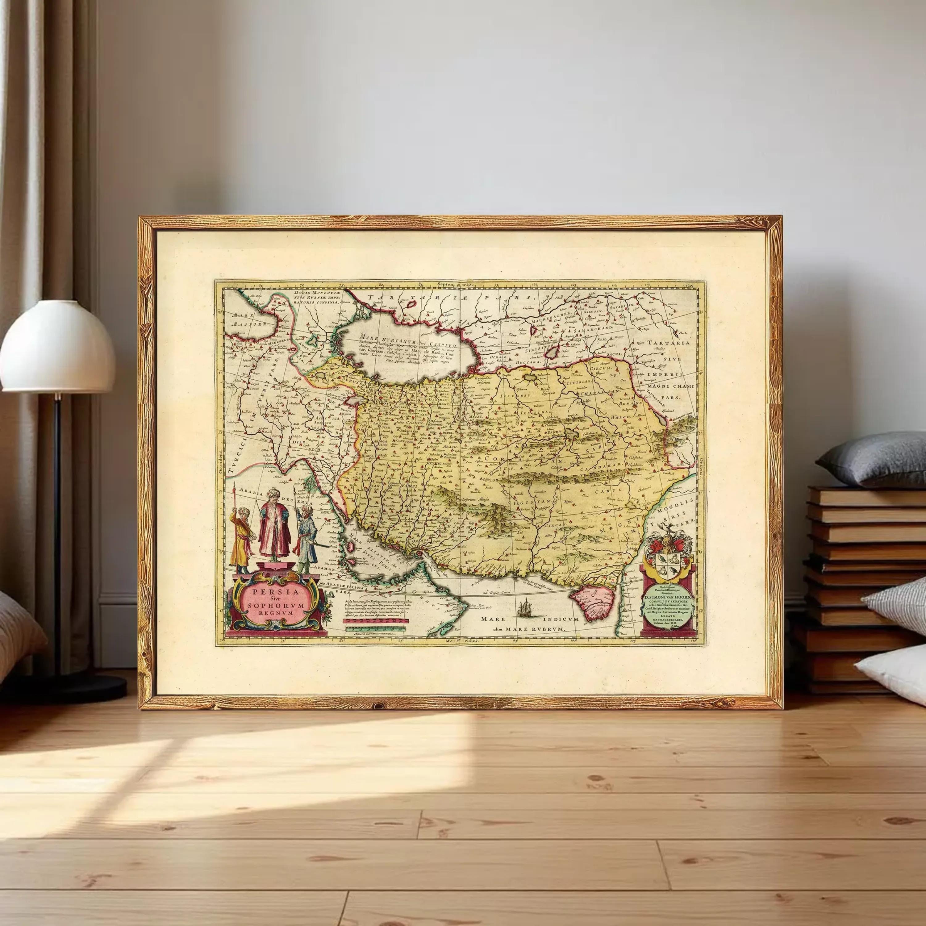 The image is a framed antique map of the Persian Gulf region, which includes countries such as Iraq, Syria, Turkey, and Afghanistan.