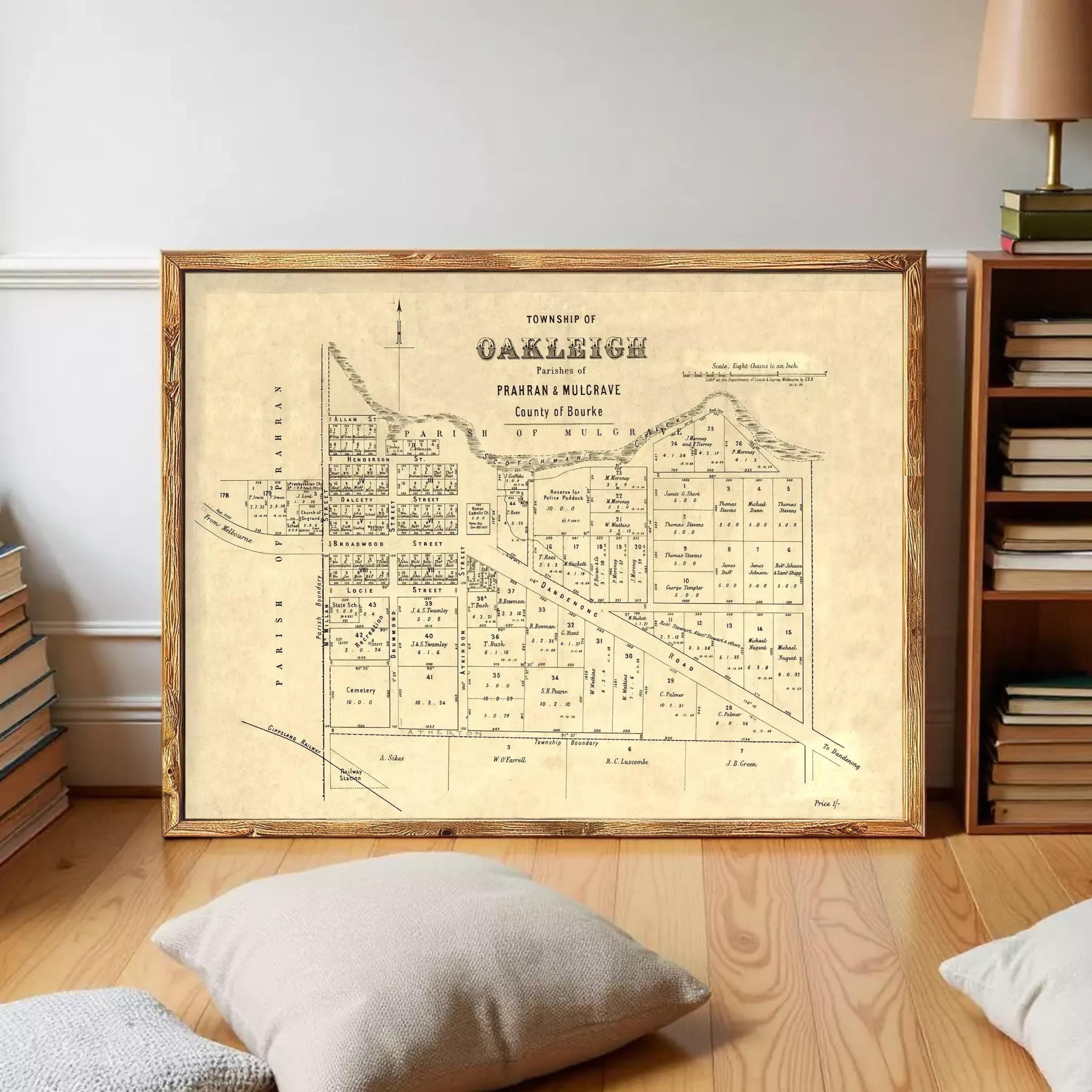 The image is a framed historical map of Oakleigh, a rural area in the County of Berks, Pennsylvania.