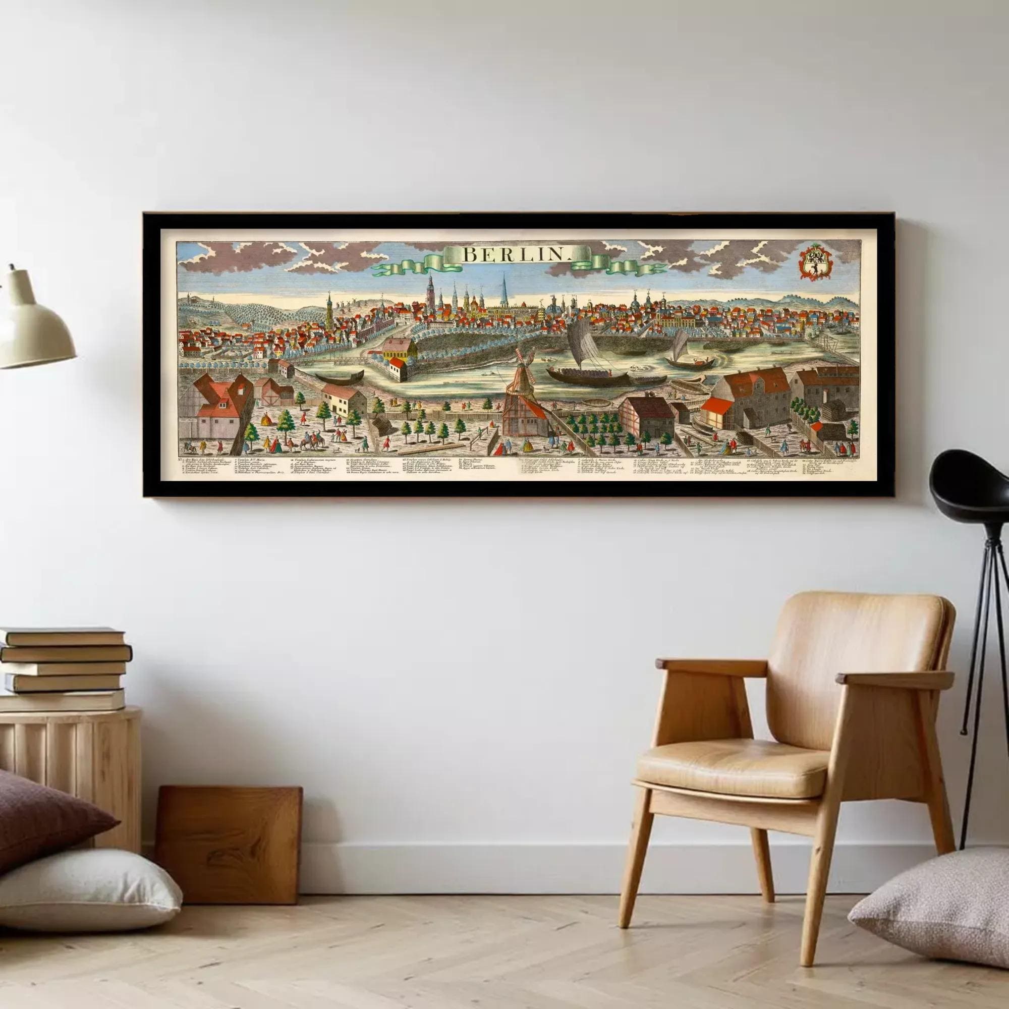 The image is a framed illustration of a cityscape, depicting a detailed and colorful view of Berlin, Germany.