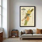 a large framed map of Guatemala hanging on a wall in a living room.