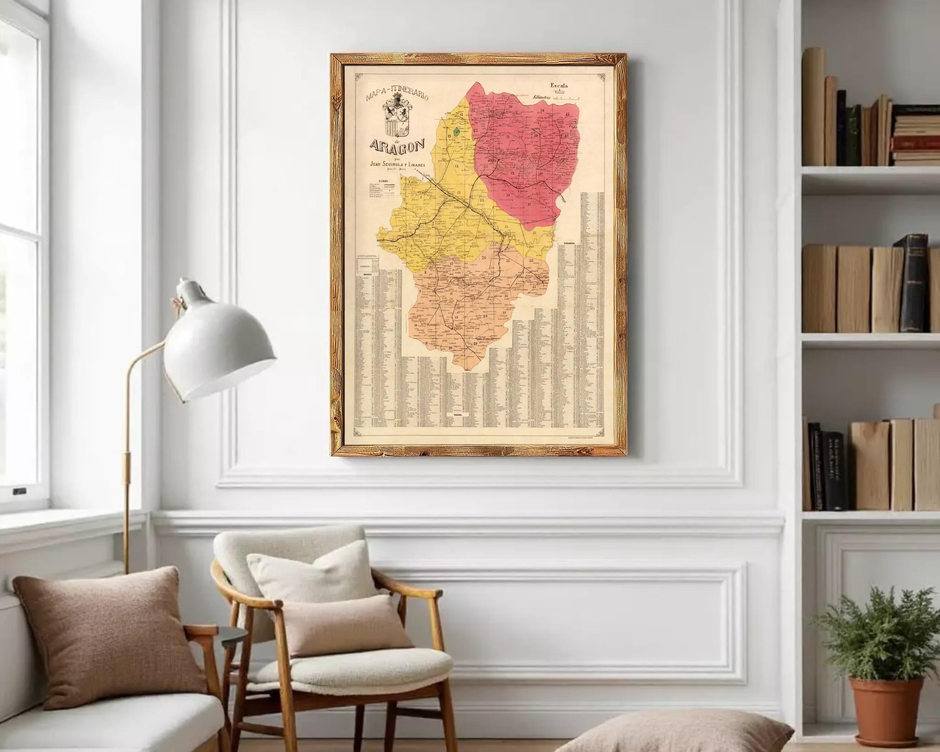The image is a framed vintage map of the Spanish region, specifically the Spanish Armada, with a detailed layout of the naval forces and their positions.