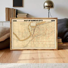 The image is a framed map of Kansas City, Missouri, dated 1836.