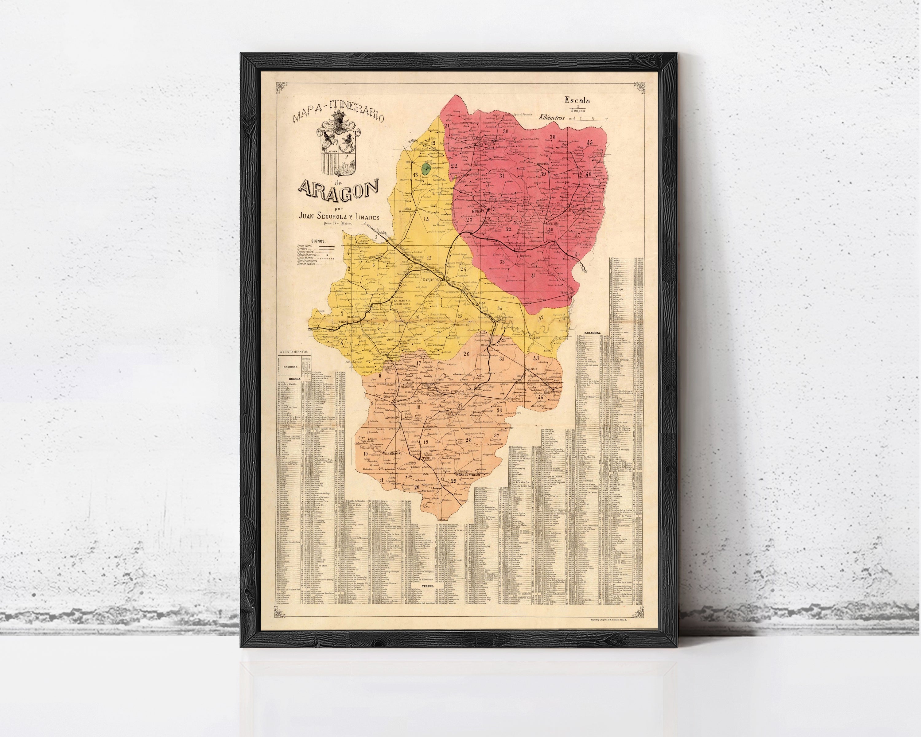 The image is a framed map of the Spanish region, specifically the Spanish Armada, with a detailed layout of the naval forces and their positions.