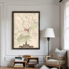 The image is a framed map of Philadelphia, Pennsylvania, depicting the city's layout and surrounding areas.