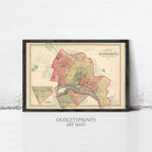 The image is a framed vintage map of Richmond, Virginia, depicting the city's layout and surrounding areas.