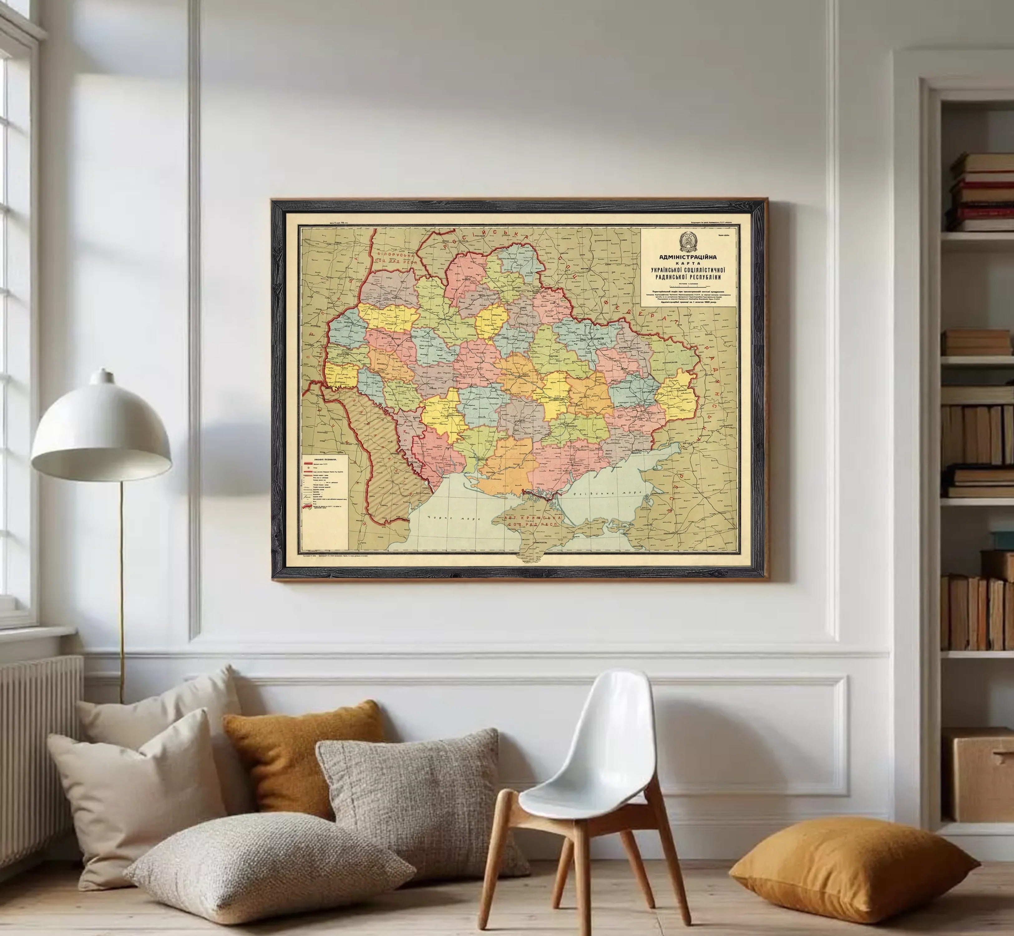 The image is a framed map of Ukraine, showing the country's various regions and administrative divisions.