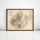 The image is a framed map of Copenhagen, Denmark, showing the city's layout and surrounding areas.