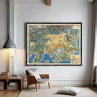 The image is a framed map of a region, likely in Asia, with various geographical features and landmarks depicted.