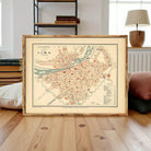 The image is a framed vintage map of Lima, Peru, depicting the city's layout and surrounding areas.