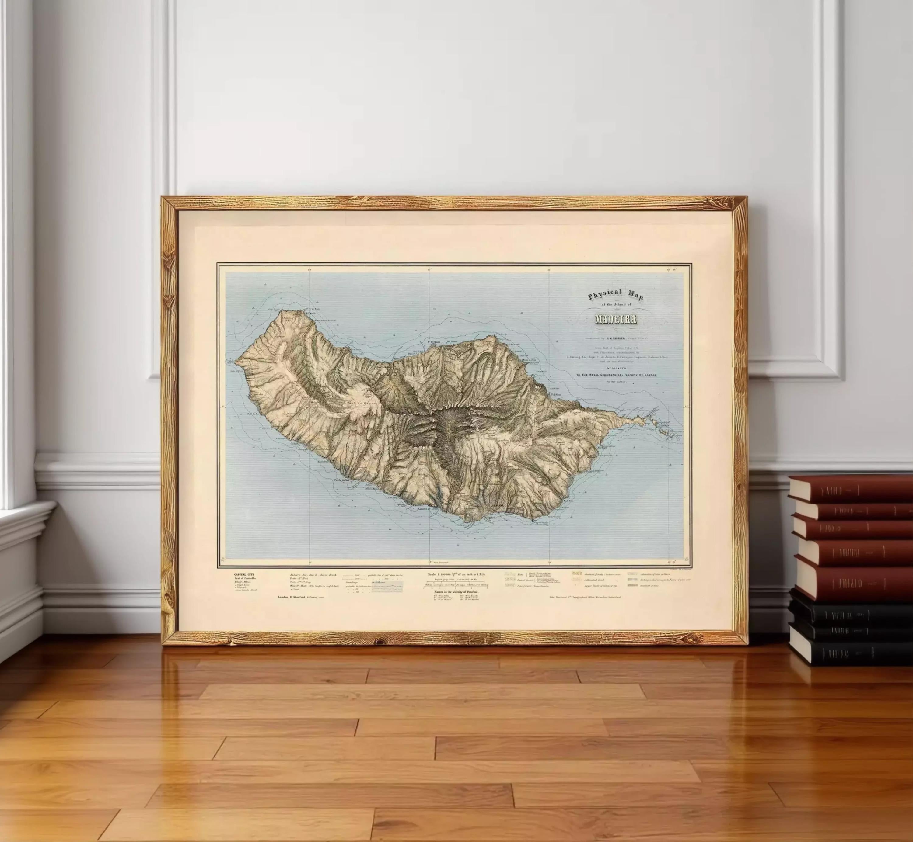 a large framed map of the island of São Tomé and Príncipe, which is a geographical map of the island.