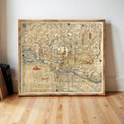 The image is a framed antique map of Tokyo, Japan, depicting the city's layout and surrounding areas.