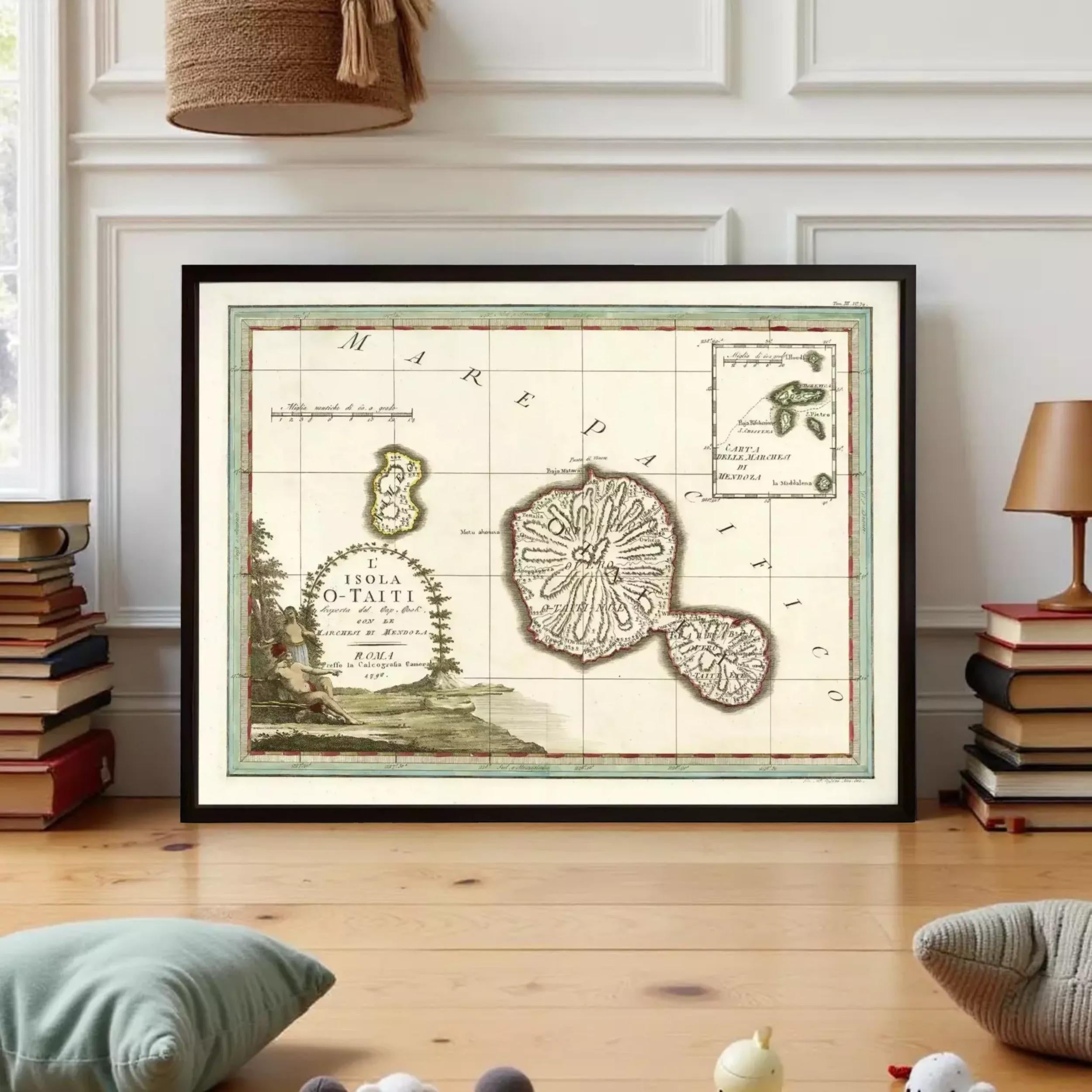 a framed map of the Iolaire island, which is a map of the island of Iolaire in the Caribbean.