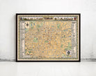 The image is a framed vintage map of Tehran, Iran, depicting the city's streets and landmarks.