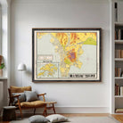 The image is a framed vintage map of Hong Kong, featuring a detailed layout of the city and surrounding areas.