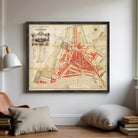 The image is a framed vintage map of the city of Rotterdam, Netherlands, depicting the city's layout and surrounding areas.