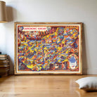 The image is a colorful and detailed map of the gastronomic region of Hungary, with various food items and culinary elements depicted in a collage-like arrangement.