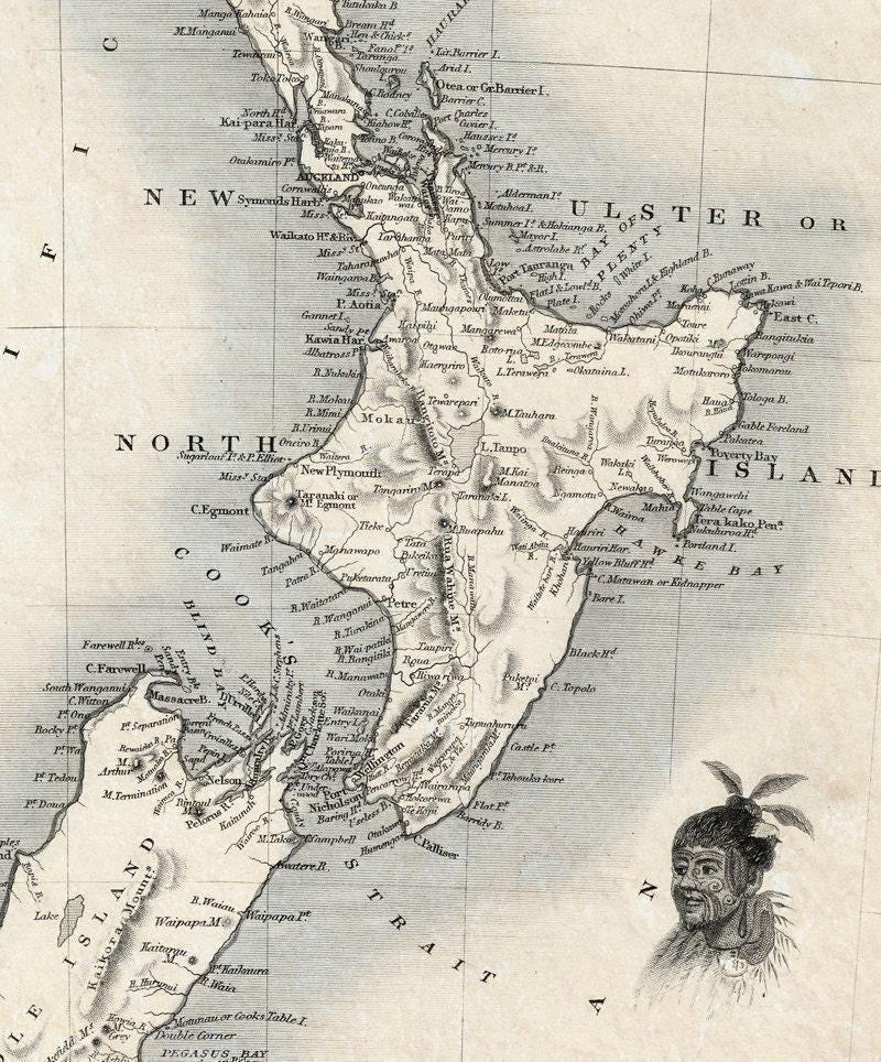 Vintage Map of New Zealand 1851 Old Map | Old Map Print – Vintage
