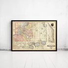 The image is a framed map of Minneapolis, Minnesota, dated 1883.