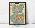 The image is a framed art print depicting a map of an area, likely a city or region.