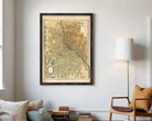 The image is a framed map of Minneapolis, Minnesota, depicting the city's streets and surrounding areas.