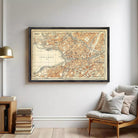 The image is a framed vintage map of the city of Zürich, Switzerland, depicting the city's streets, landmarks, and surrounding areas.