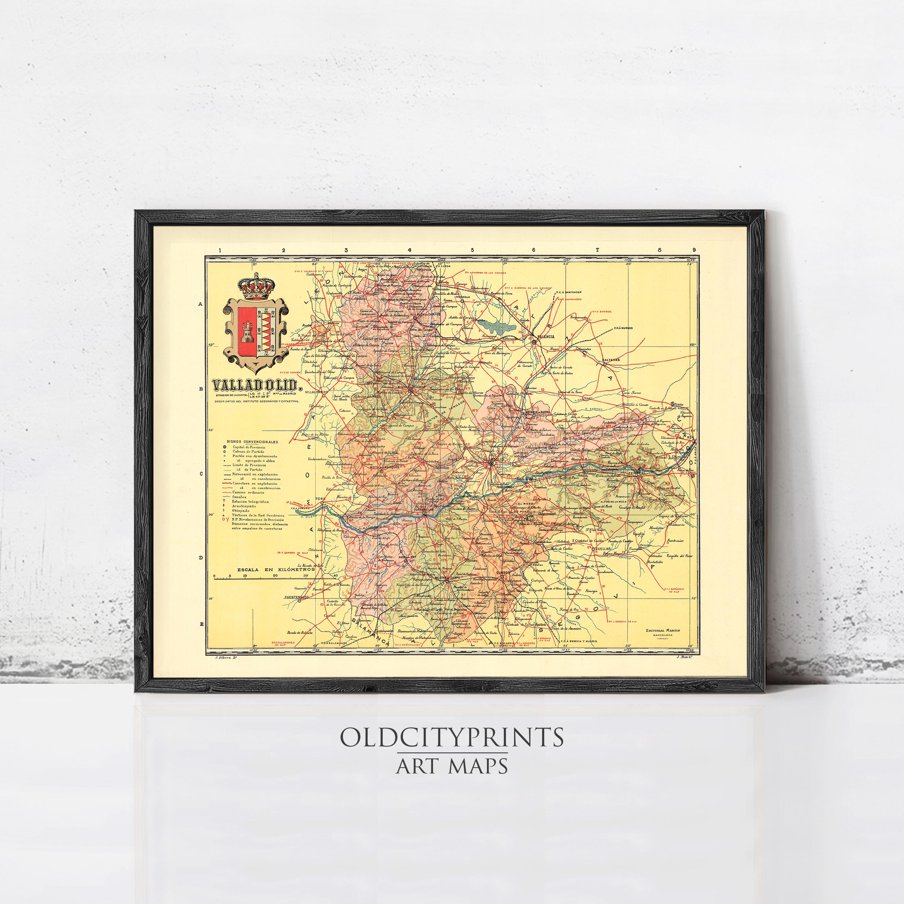 The image is a framed vintage map of the Valldorf region, which is a part of the larger region of Spain.