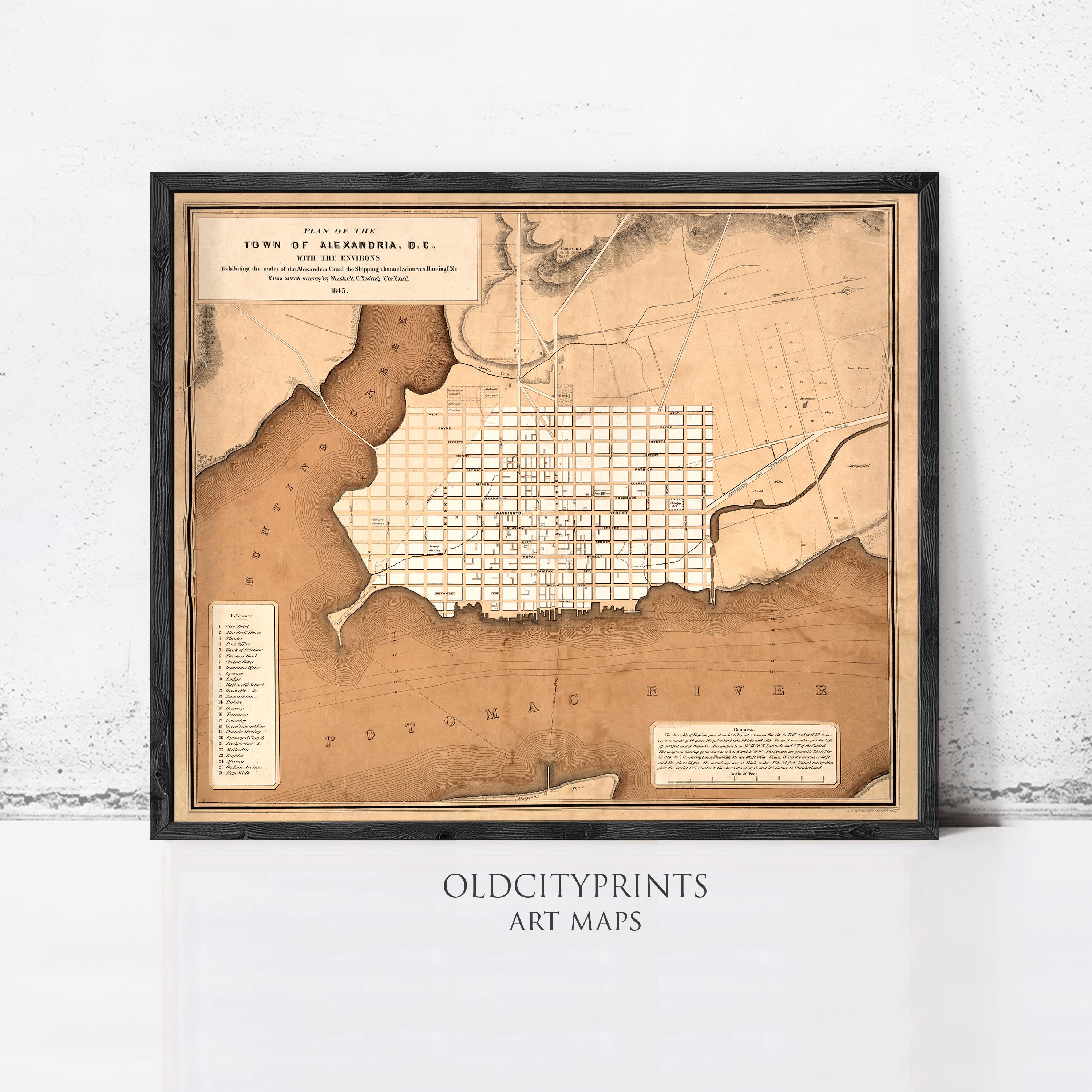 The image is a framed antique map of Philadelphia, Pennsylvania, depicting the town of Philadelphia, the Ensignia River, and the surrounding area.
