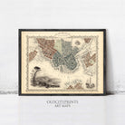 The image is a framed vintage map of Boston, Massachusetts, depicting the city's streets and landmarks.