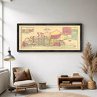 A framed map of the city of Houston, Texas, depicting the city's layout and surrounding areas.