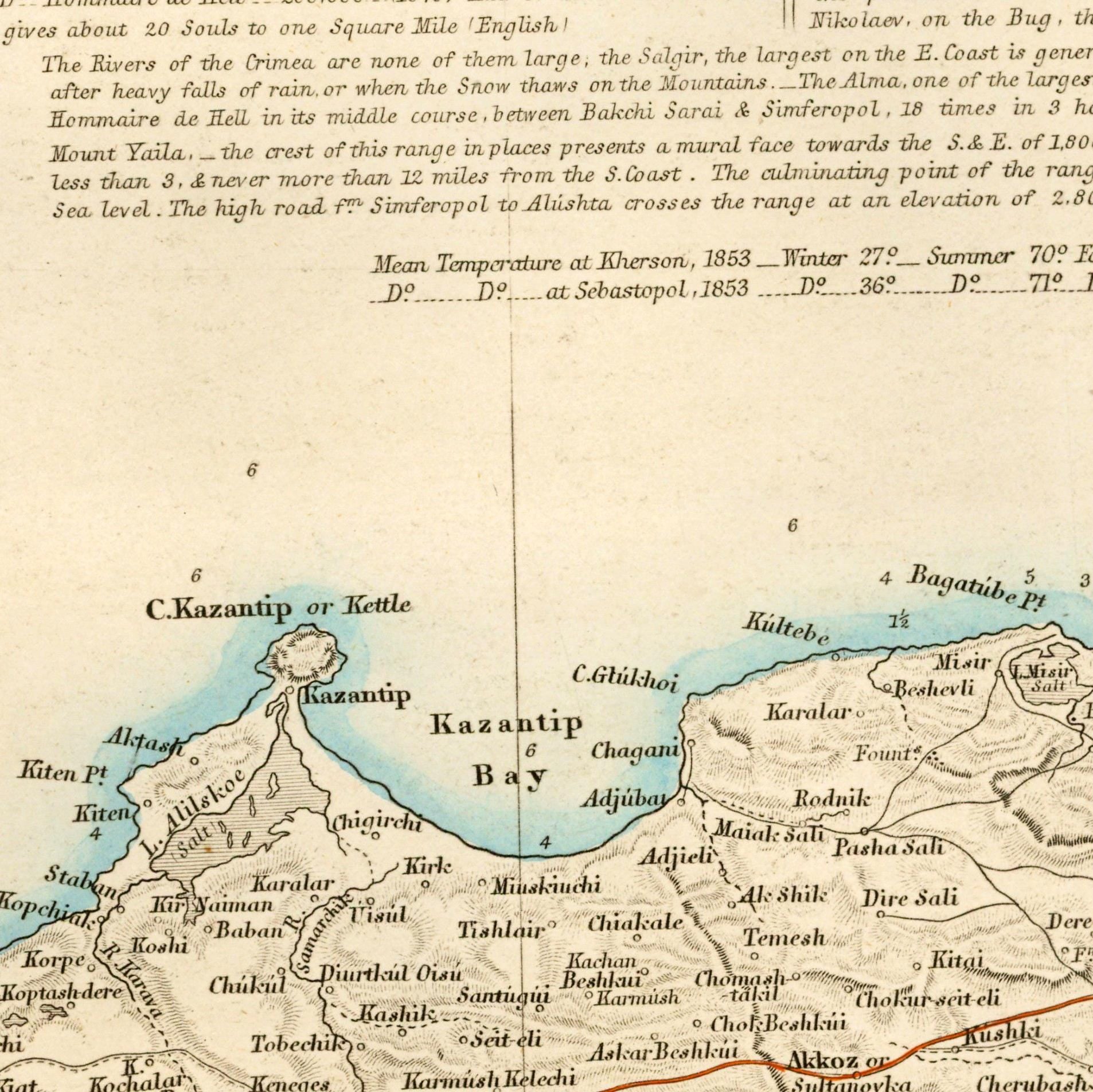 The image is a historical map showing the location of various places, including the C-Kazantip or Kettle, Kazantip Bay, and other geographical features.