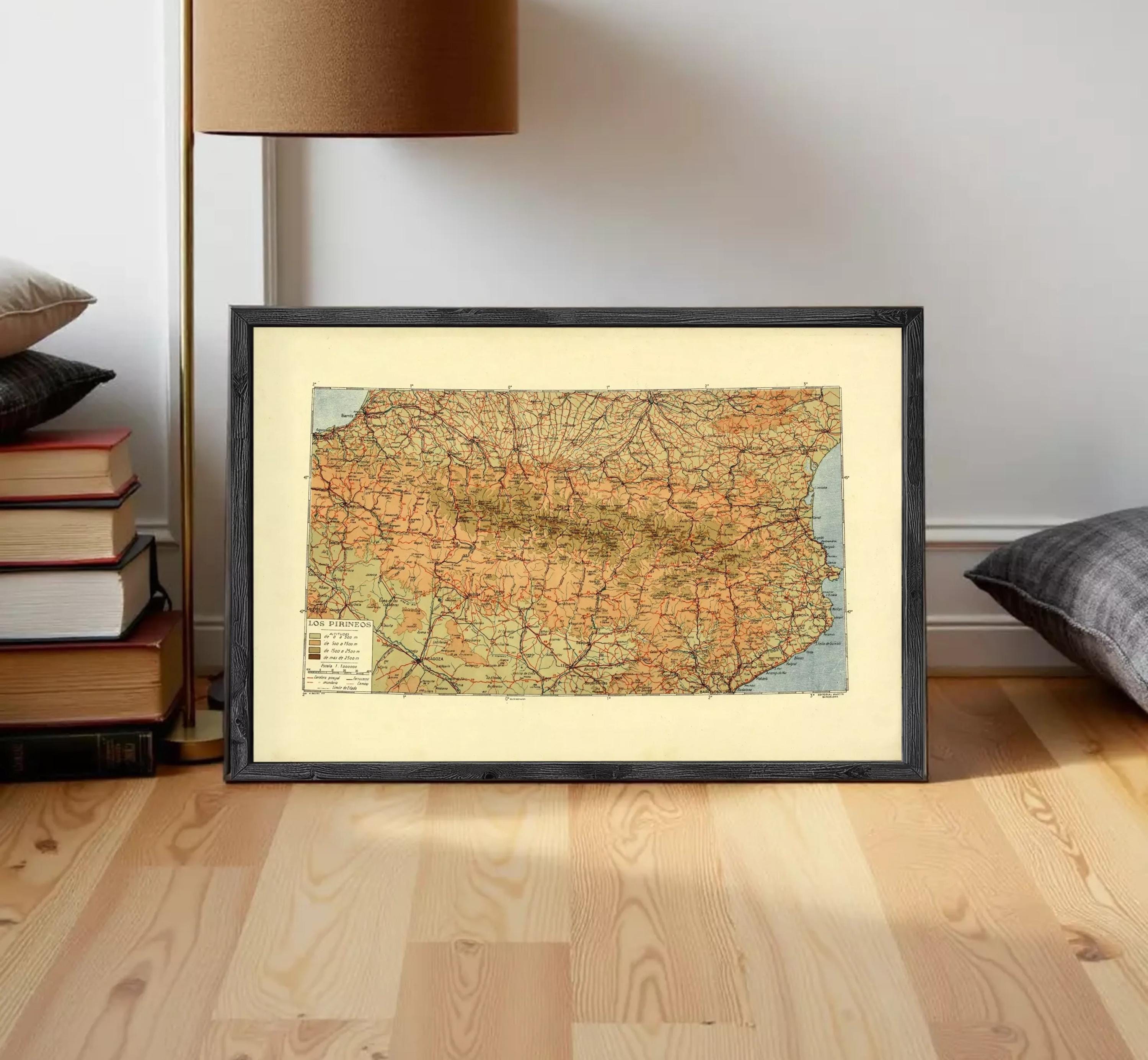The image is a framed vintage map of Europe, depicting various countries and regions in a detailed and colorful manner.
