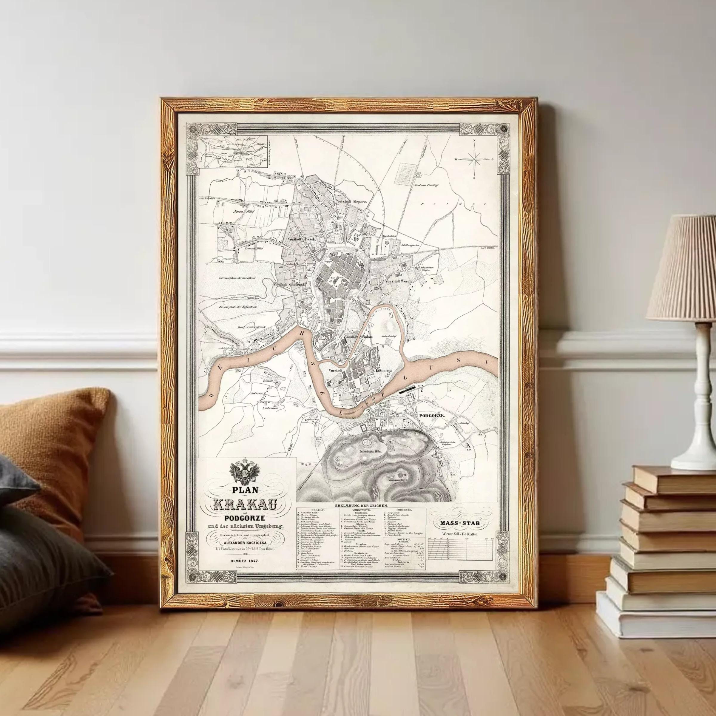 The image is a framed map of Khakau, a city in the Czech Republic.
