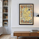 a large framed map of Scotland hanging on a wall in a room with a bookshelf and a wooden table.