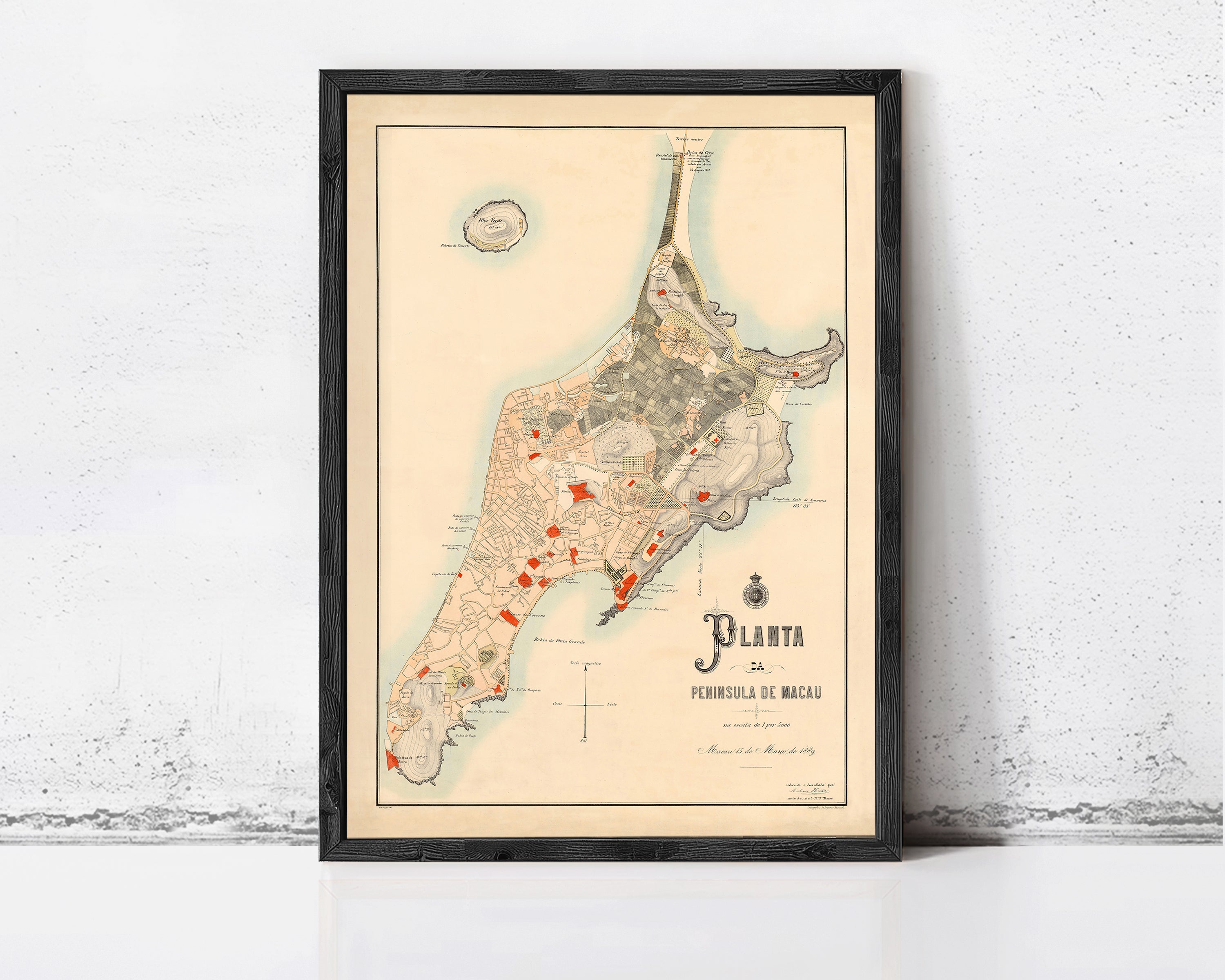The image is a framed vintage map of the island of Palmira, located in the Peruvian archipelago.