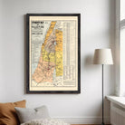 The image is a framed vintage map of the Middle East, specifically focusing on the region of Palestine.