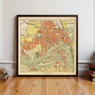 The image is a framed vintage map of Rotterdam, Netherlands, depicting the city's layout and surrounding areas.