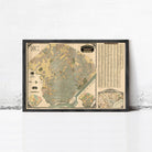 The image is a framed vintage map of a city, likely Philadelphia, with detailed labels and a color-coded legend.