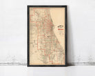 The image is a framed vintage map of Chicago, Illinois, United States.